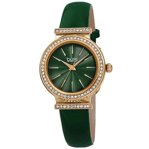 Damenuhr Burgi BUR230GN grün Swarovski Kristall Guilloche Lederarmband - Bild 1 von 4