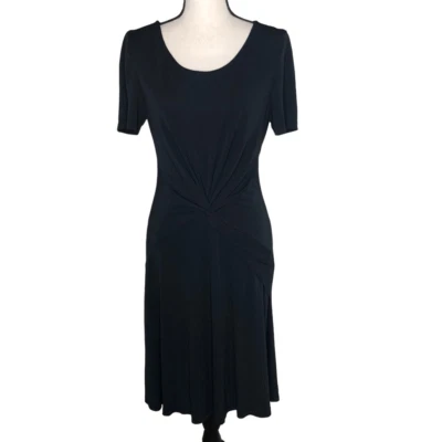 Halston Heritage Black Silky Knit Twist Front Dress Size L - Изображение 1 из 4