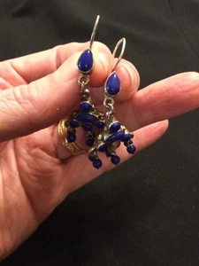 925 Sterling Silver and Lapis Lazuli Chandelier Dangle Earrings As Is - Picture 1 of 8