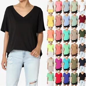 Camiseta suelta de gran tamaño de algodón con cuello en V TheMogan S~3X manga corta calce relajado - Imagen 1 de 242