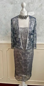NEU + ETIKETT - SIMON ELLIS Midnight Silver Brautmutter Kleid Jacke Outfit 12 - Bild 1 von 11