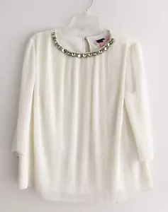 Ted Baker London Pleated Chiffon Jewel Top Womens Size 3 Beige 3/4 Sleeves - Picture 1 of 10