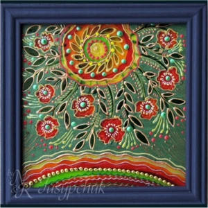 Pintura Popular Ucraniana Tradicional Sobre Vidrio Hecho a Mano Enmarcado Decoración de Pared 14x14cm - Imagen 1 de 3