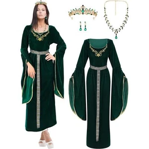 4 Pcs Medieval Women Princess Dress with Waistband Renaissance Green L - Picture 1 of 9