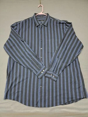 VAN HEUSEN Men's 2XLT Long Sleeve Black Blue Striped Button Up No Iron Shirt - Image 1 of 4