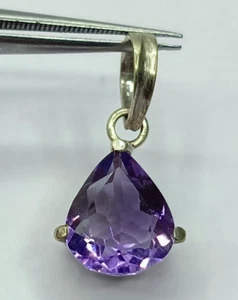 Top Luster Natural Purple Amethyst Sterling Silver Pear Shape Pendant 0.90 Inch - Picture 1 of 8
