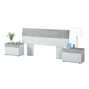 Cabecero de matrimonio, cabezal y mesitas moderno Blanco y Gris Cemento, Tekkan - Imagen 1 de 6
