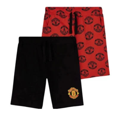 F&F Manchester United F.C. Mens Nightwear Cotton Shorts 2 Pack In Red and Black