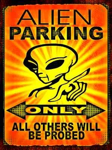 *SOLO ESTACIONAMIENTO PARA EXTRANJEROS* ¡HECHO EN EE. UU.!  SIGNO DE METAL 8X12 UFO HOMBRE CAVE BAR SALA DE PÓKER - Imagen 1 de 1