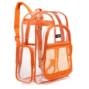 Clear Backpack with Orange Trim, Heavy Duty PVC Transparent, School Sporting Bag - Picture 1 of 6