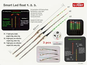 3 x Smart LED Electric Day & Night Fishing Floats Garfish Slimies Warehou Y-tail - Bild 1 von 12