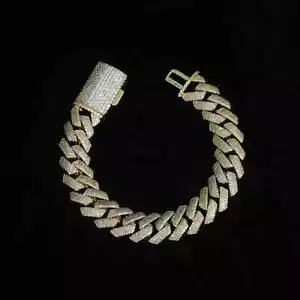 18 MM Round Lab Created Diamond 4 Row Cuban Link Bracelet 14K Yellow Gold Plated - Picture 1 of 5