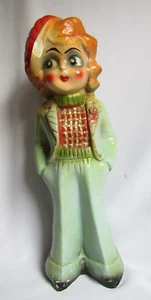 Vintage Chalkware Girl Carnival Prize figure Red hat Green Jacket & Bellbottoms - Picture 1 of 4