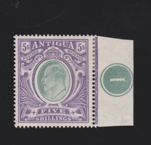 KEVII ANTIGUA 1903 SG40 Grey-Green & Violet 5/- 5s Marginal LMM Control Chalky P - Picture 1 of 2