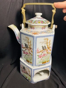 Oriental Tea Pot  With Flowers & Birds Vintage Japanese Tea pot with warmer - Picture 1 of 12