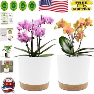 Stylish 8 Inch Plant Pot Set of 2 with Drainage Holes for Indoor & Outdoor - Picture 1 of 8