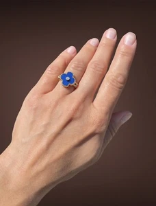 Van Cleef & Arpels 18K YG Vintage Alhambra Lapis Lazuli Diamond Ring - Picture 1 of 8