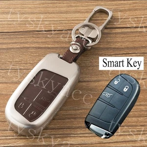 Metal Shell Key Bag Case Holder Chain Fob Cover For Jeep Cherokee Chrysler 300C - Picture 1 of 7