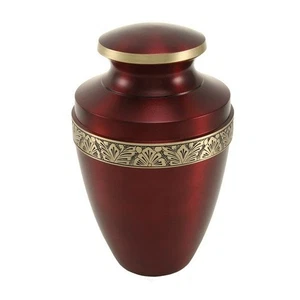 Adult 200 Cubic Inch Brass Crimson Funeral Cremation Urn for Ashes - Picture 1 of 8