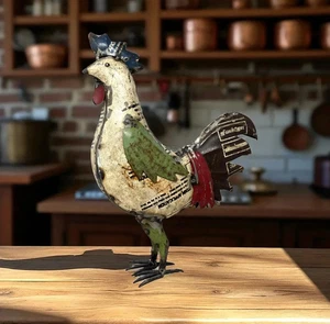 Pollo gallo saldato rustico 14" alto riutilizzato colorato vintage rottami metallo - Foto 1 di 5