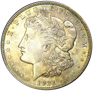 1921 $1 CH MINT STATE MORGAN DOLLAR ~ BEAUTIFUL PASTEL COLOR! - Picture 1 of 3