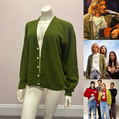 VTG puritan 50's 60's olive green Cardigan Knit Sweater Kurt Cobain Grunge XL - Image 1 of 4