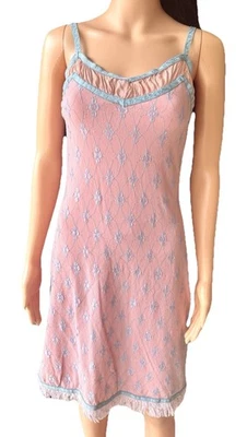 Betsey Johnson Slip Dress Cotton Candy Pink Blue Floral Lace Confetti Hem Y2K M  - Image 1 of 4