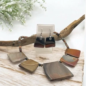 NEW Jay King DTR 925 Natural Agate Chunky Necklace & Dangle Earring Set - Picture 1 of 10