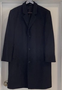 London Fog Signature Men 44S OverCoat Black Wool Blend Lined Single Breasted - Picture 1 of 13