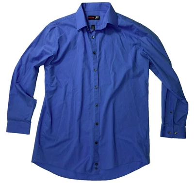 J Ferrar Men's Button Up Shirt Blue SLIM L 16 1/2 (16.5) 32-33 Solid Color - Image 1 of 4
