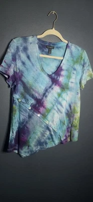 Camiseta asimétrica Mermaid Mist reciclada - talla pequeña - teñida a mano lista para enviar Foto 1 de 4