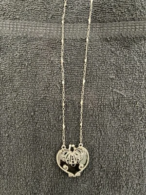 Heart Locket Necklace. LOVM. Black Pendant, Marcasite, Silver Tone Beveled Chain - Image 1 of 4