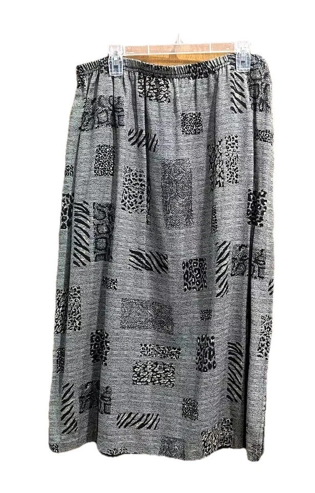 Women’s ELASTIC WAIST DRESS SKIRT, HIGH WAIST SIZE 24W, GRAY ANIMAL PRINT - Image 1 of 4