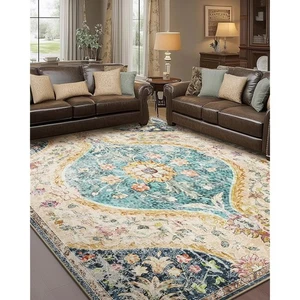CAPALOCA 9x12 Rug Washable Vintage Boho Carpet Non Slip Low Pile Water Repellent - Picture 1 of 7