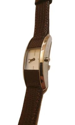 DKNY Damen-Armbanduhr Silber Dunkelbraunes Lederband rechteckig funktioniert - Bild 1 von 4