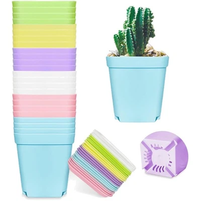 Paquete de 24 macetas de plástico cuadradas multicolores de 3 pulgadas, transposición de vivero de plántulas... Foto 1 de 4