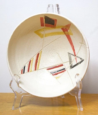 Studio Art Pottery Bowl  Abstract Geometric Glaze, Handcrafted Collector’s Piece - Image 1 of 4