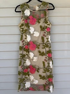 Calvin Klein Floral Embroidered Mesh Sheath Dress Nude 12 elegant Boho Romantic - Picture 1 of 5