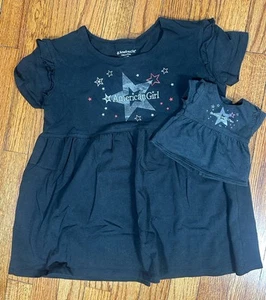 American Girl Doll Matching Set Black Tunic Top Dress L 14 16 Large Logo Star - Picture 1 of 8