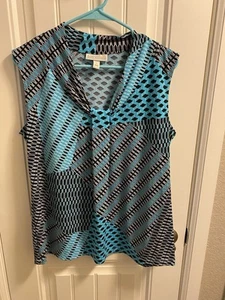Blusa Dana Buchman L Top Elastizada Grande Camisa Lg Sin Mangas Turquesa Negra - Imagen 1 de 6