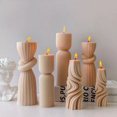 Striped Cylinder Candle Silicone Mold DIY Pillar Plaster Resin Wax Making - Image 1 of 4