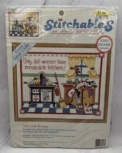 VTG Dimensions Only Dull Women Have Immaculate Kitchens Cross Stitch Kit 1993 - Picture 1 of 4