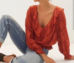 Anthropologie strukturierte geblümte Bluse in Purpur - Bild 1 von 12