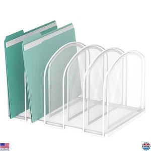 Organizador de archivos de escritorio de malla de 5 secciones, soporte vertical para carpeta de escritorio, blanco - Imagen 1 de 7