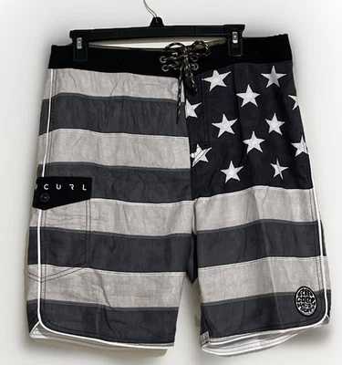 NUEVO SIN ETIQUETAS-COMO NUEVO RIP CURL 33 GRIS BANDERA AMERICANA EE. UU. TEMA BOARDSHORTS PARA HOMBRE Foto 1 de 4