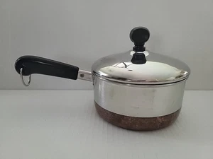 Olla para salsa vintage Revere Ware revestida de cobre de acero inoxidable de 1 qt con tapa 1801 00-d - Imagen 1 de 7