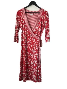 Per Una M&S Women’s Red Floral Faux Wrap Midi Jersey Dress 3/4 Sleeves UK 12 - Picture 1 of 14