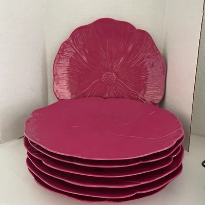 7 Platos de Peonía Rosa Melamina Shabby Chic 11" Campamento Exterior Vida SAGE Rosa Foto 1 de 4