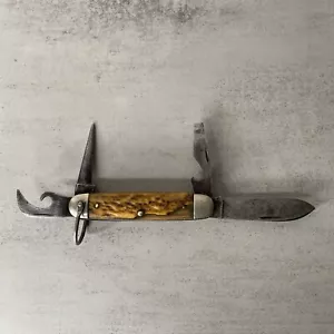 Vtg Ulster Knife Co. Pocket Camp Utility Knife Stag Handle 4 Blades **DAMAGED** - Picture 1 of 17
