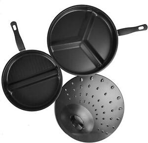 3 in 1 Divider Non-Stick Frying Pan Set, Healthy Breakfast Skillet Divided & Lid